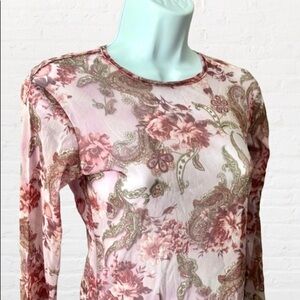 SHELIA MOON Cycling Mesh Top, Long Sleeve Pink Paisley, Womens size Small